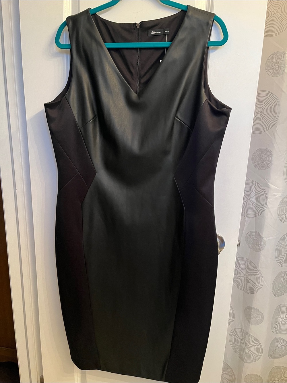 Black Faux-Leather Panel Sheath Dress